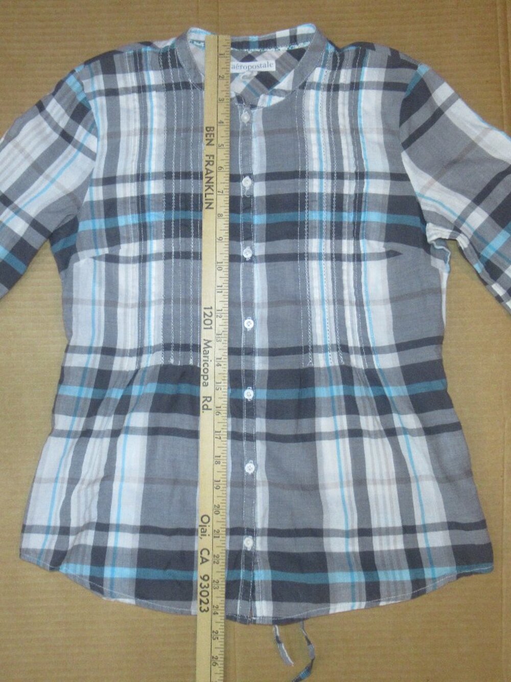 Aeropostale 100% Cotton Plaid Cinch Waist Button-Down Top | Size Small - Picture 4 of 12